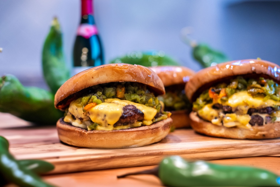 Green hatch chile smashburgers